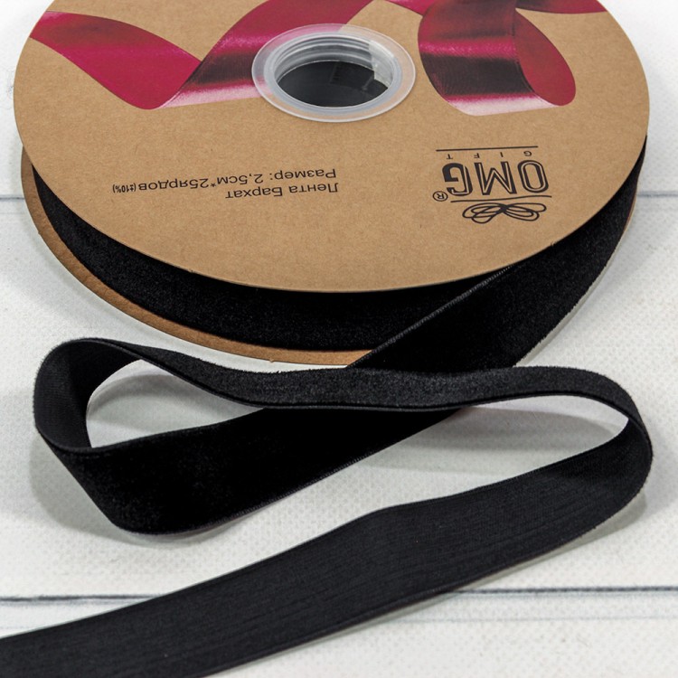 Лента Бархат 2,5см*25ярд Чёрный 1/13 1/52 Арт: 592-25/50