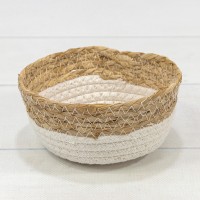 Корзина плетёная Круглая 15*7 (±5%) из камыша и хлопка (78) Натуральный/Белый 1/120 Арт: 420167/78