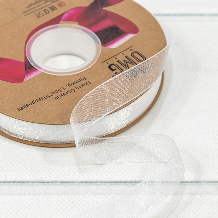 Лента Органза 1,5см*100ярд Белый 1/13 1/52 Арт: 559-15/1001