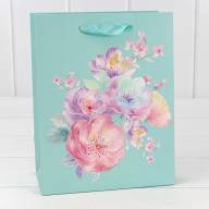 Пакет подарочный с блёстками "Цветы акварель" (микс) 18*23*10 210г 1/20 1/360 Арт: 000197E - Пакет подарочный с блёстками "Цветы акварель" (микс) 18*23*10 210г 1/20 1/360 Арт: 000197E