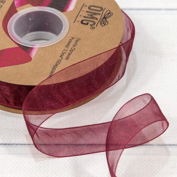 Лента Органза 2,5см*100ярд Бордовый 1/8 1/32 Арт: 559-25/1048