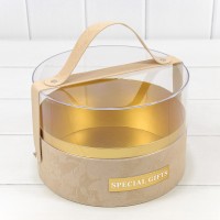 Коробка Круглая 21*14 бархатная с ручкой и прозрачной крышкой Бежевый 1/16 Арт: 720102/5