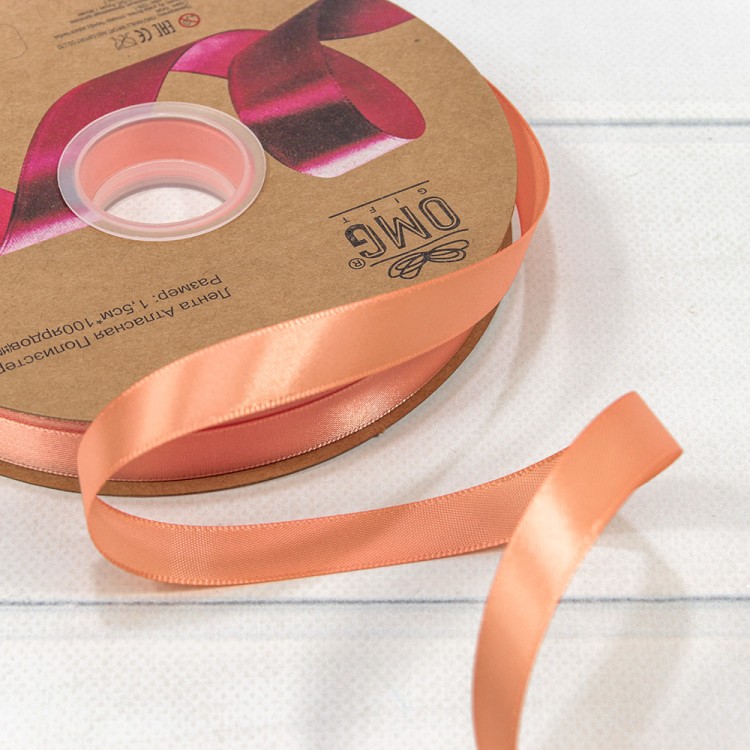 Лента Атласная Полиэстер класс А 1,5см*100ярд Жёлто-розовый 1/18 1/72 Арт: 556-15/720