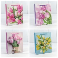 Пакет подарочный с блёстками "Тюльпаны" (микс 311) 18*23*10 210г 1/20 1/360 Арт: 000311E