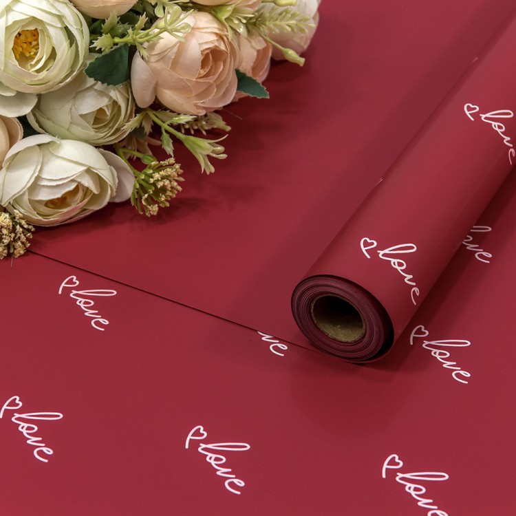 Плёнка 0,57*10м матовая "Love" 65мкм Вишнёвый 1/30 Арт: 1860/3