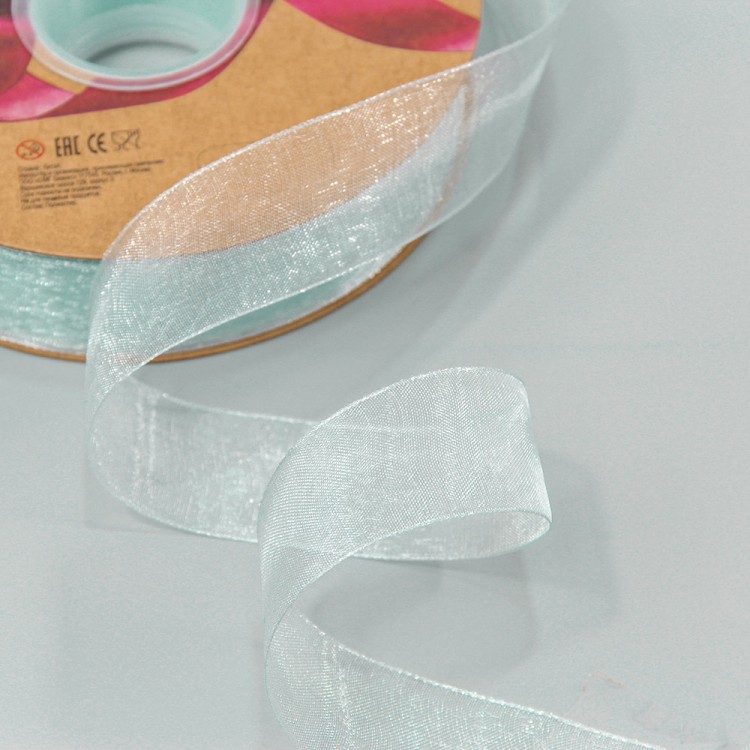 Лента Органза 2,5см*100ярд Серо-голубой 1/8 1/32 Арт: 559-25/BK38