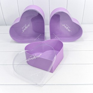 Коробки "Сердце" Набор 1/3 28*25,2*11 с прозрачной крышкой Сиреневый 1/12 Арт: 7209825/4