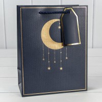 Пакет подарочный с тиснением "Полумесяц" (296) 18*23*10 210г Синий 1/20 1/360 Арт: 000296E/16