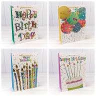 Пакет подарочный &quot;Happy birthday&quot; (микс) 30*41,5*12 210г 1/20 1/80 Арт: 000269A - Пакет подарочный "Happy birthday" (микс) 30*41,5*12 210г 1/20 1/80 Арт: 000269A