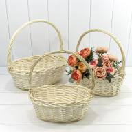 Корзины плетёные Овальные Набор 1/3 38*30*13/38 (±5%) с ручкой Молочный 1/8 Арт: 420140/2 - Корзины плетёные Овальные Набор 1/3 38*30*13/38 (±5%) с ручкой Молочный 1/8 Арт: 420140/2