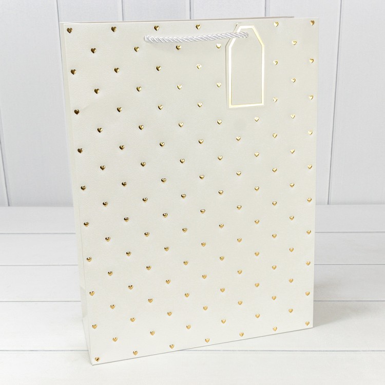 Пакет подарочный с тиснением "Сердечки" (548) 31*42*12 210г Белый 1/20 1/80 Арт: 000548A/1