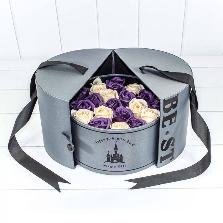 Коробка Круглая 25,5*18 "Сюрприз" деревянная с атласной тканью "Best" Серый 1/12 Арт: 720678/4