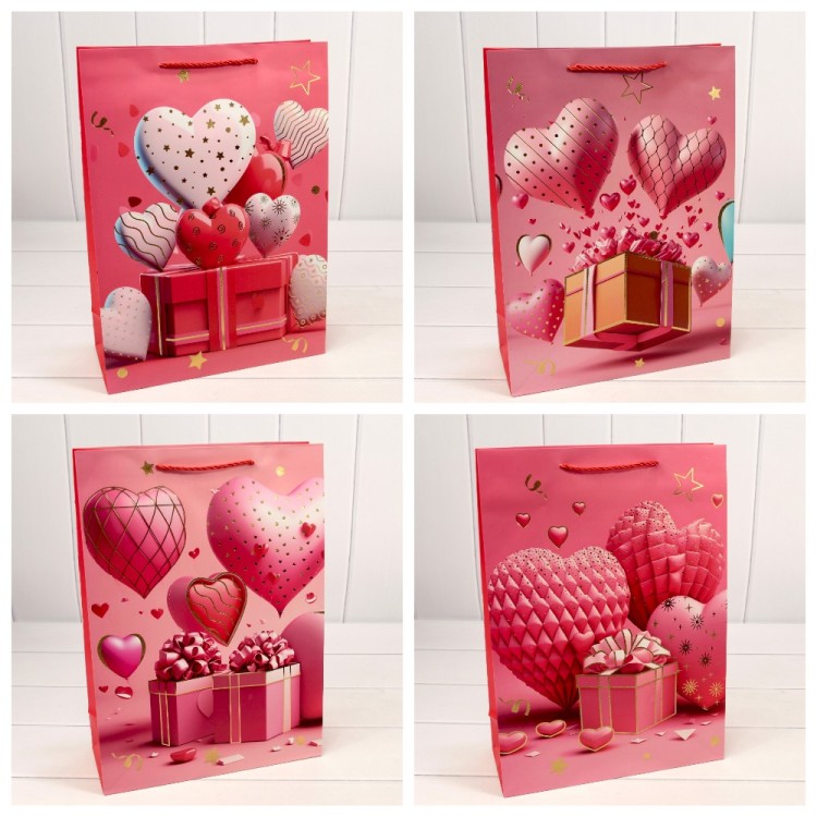 Пакет подарочный с тиснением "Сердца" (микс 110) 30*41,5*12 210г 1/20 1/80 Арт: 000110A