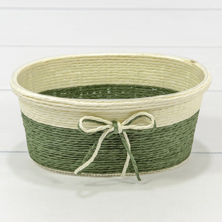 Кашпо плетёное Овальное 18*11*8 (±5%) из бумаги с бантиком Зелёный 1/100 Арт: 420143/11